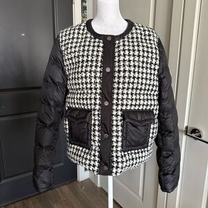 Moncler Becasse Black & White Houndstooth Tweed Down Puffer Jacket Size 2, US M
